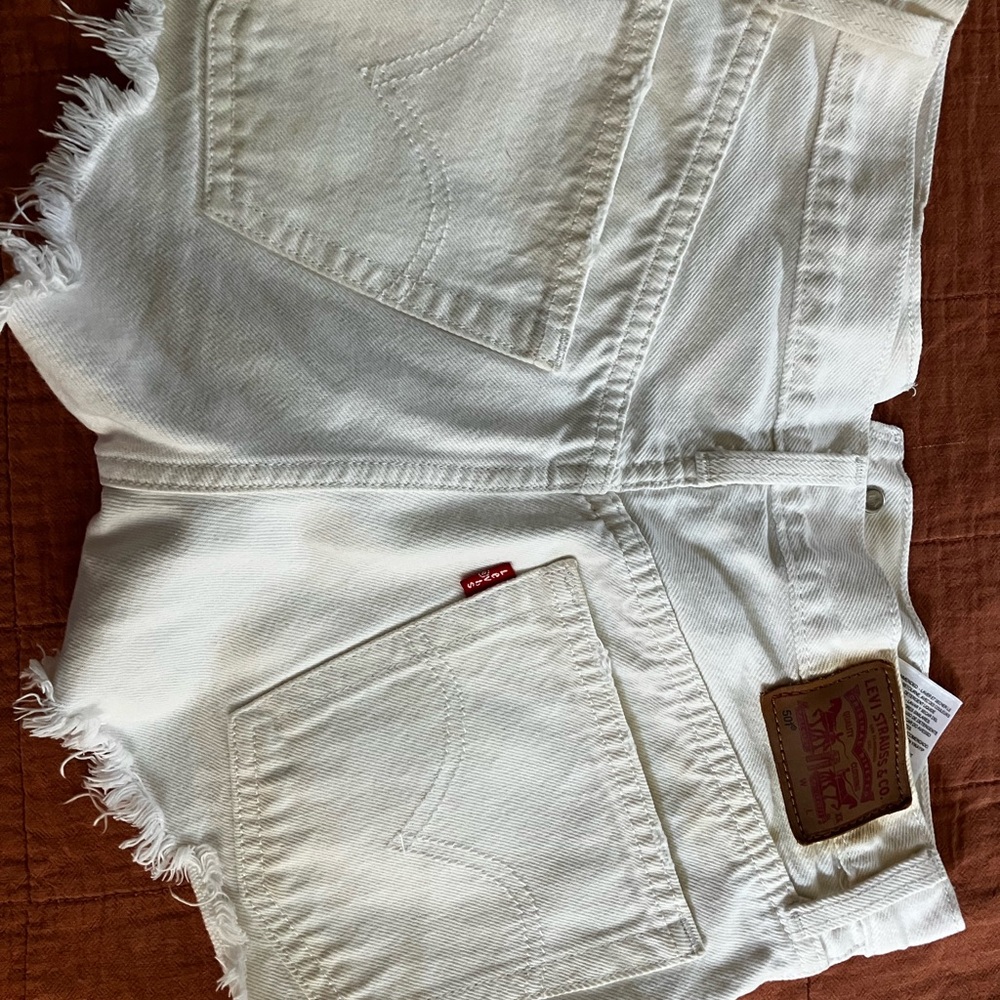 Levi's White Frayed Hem Denim Shorts